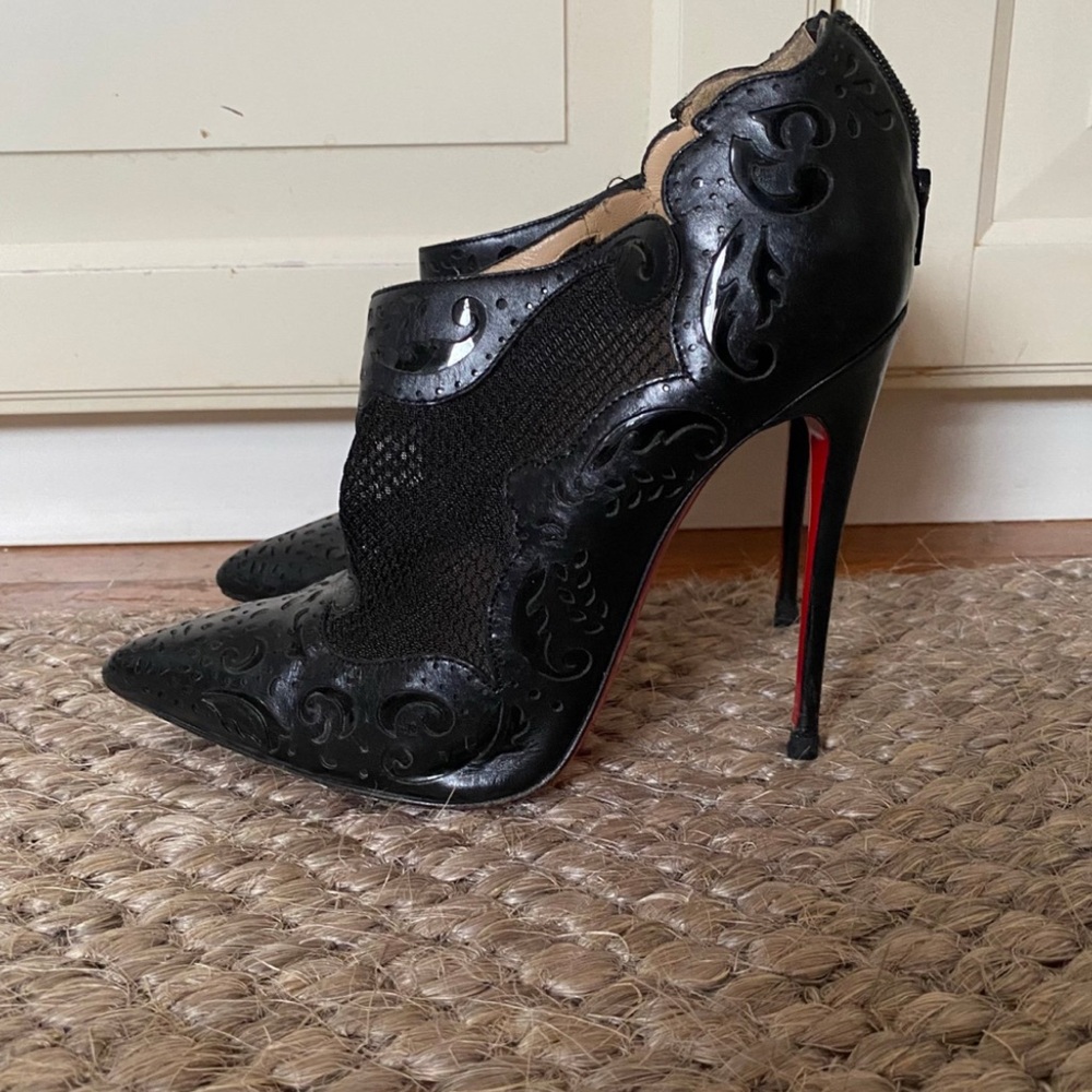 christian louboutin mandolina laser-cut mesh bootie 37.5